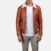 Men's Dan Frost Castanho Claro Casaco com Carneira para Homem in Brown Sheepskin Leather - Front Profile View &amp; Tailored Silhouette | Buy Online