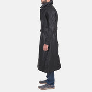 
Daniel Preto Trench Casaco em Couro em Couro em Couro para Homem - Vista lateral mostrando o corte ergonómico de mangas