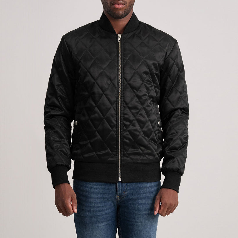 Danson Acolchoado Preto Varsity Jaqueta de Couro para Homem