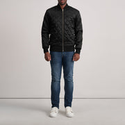 
Vista detalhada of Varsity & Zipper Hardware on Danson Acolchoado Preto Varsity Jaqueta de Couro para Homem