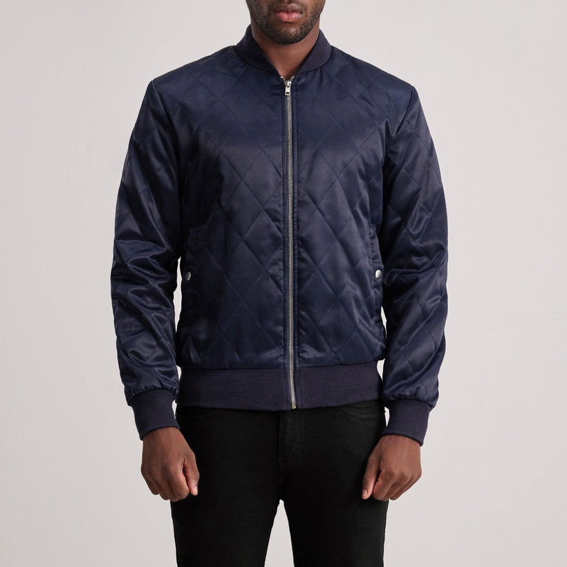 Danson Acolchoado Azul Varsity Jaqueta de Couro para Homem