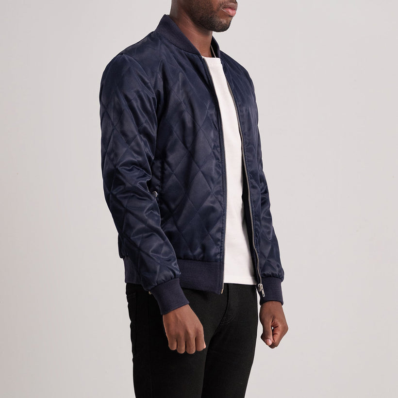 Danson Acolchoado Azul Varsity Jaqueta de Couro para Homem