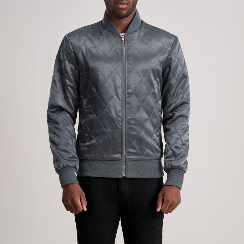 Danson Acolchoado Grey Varsity Jaqueta de Couro para Homem