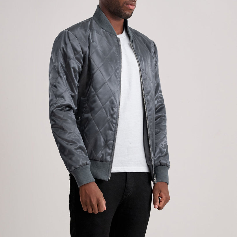 Danson Acolchoado Grey Varsity Jaqueta de Couro para Homem