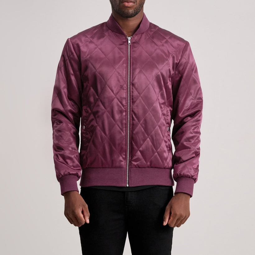 Danson Acolchoado Bordô Varsity Jaqueta de Couro para Homem