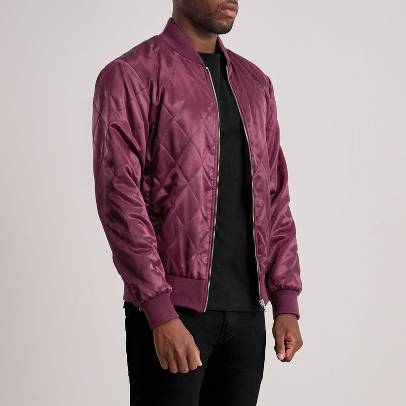 Danson Acolchoado Bordô Varsity Jaqueta de Couro para Homem