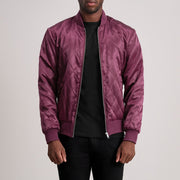 Danson Acolchoado Bordô Varsity Blusão de Couro para Homem - Lateral Side Profile View Showing Sleeve Cut &amp; Athletic Taper Fit