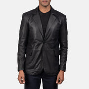 Men's Daron Preto Blazer de Couro de Couro para Homem in Black Sheepskin Leather - Front Profile View &amp; Tailored Silhouette | Buy Online