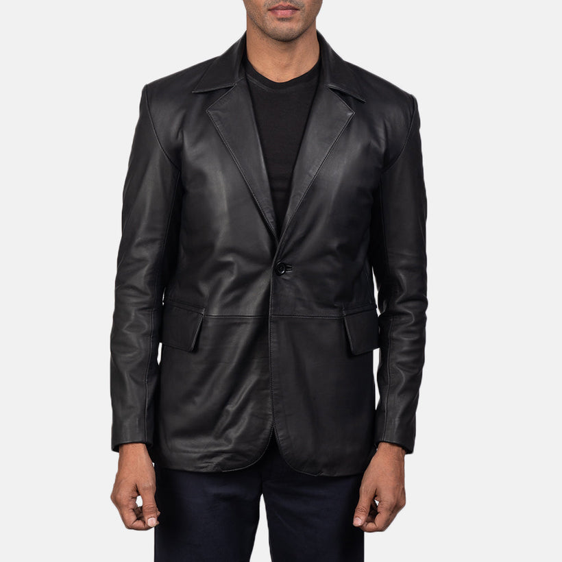 Daron Preto Blazer de Couro de Couro para Homem