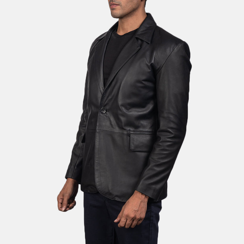 Daron Preto Blazer de Couro de Couro para Homem