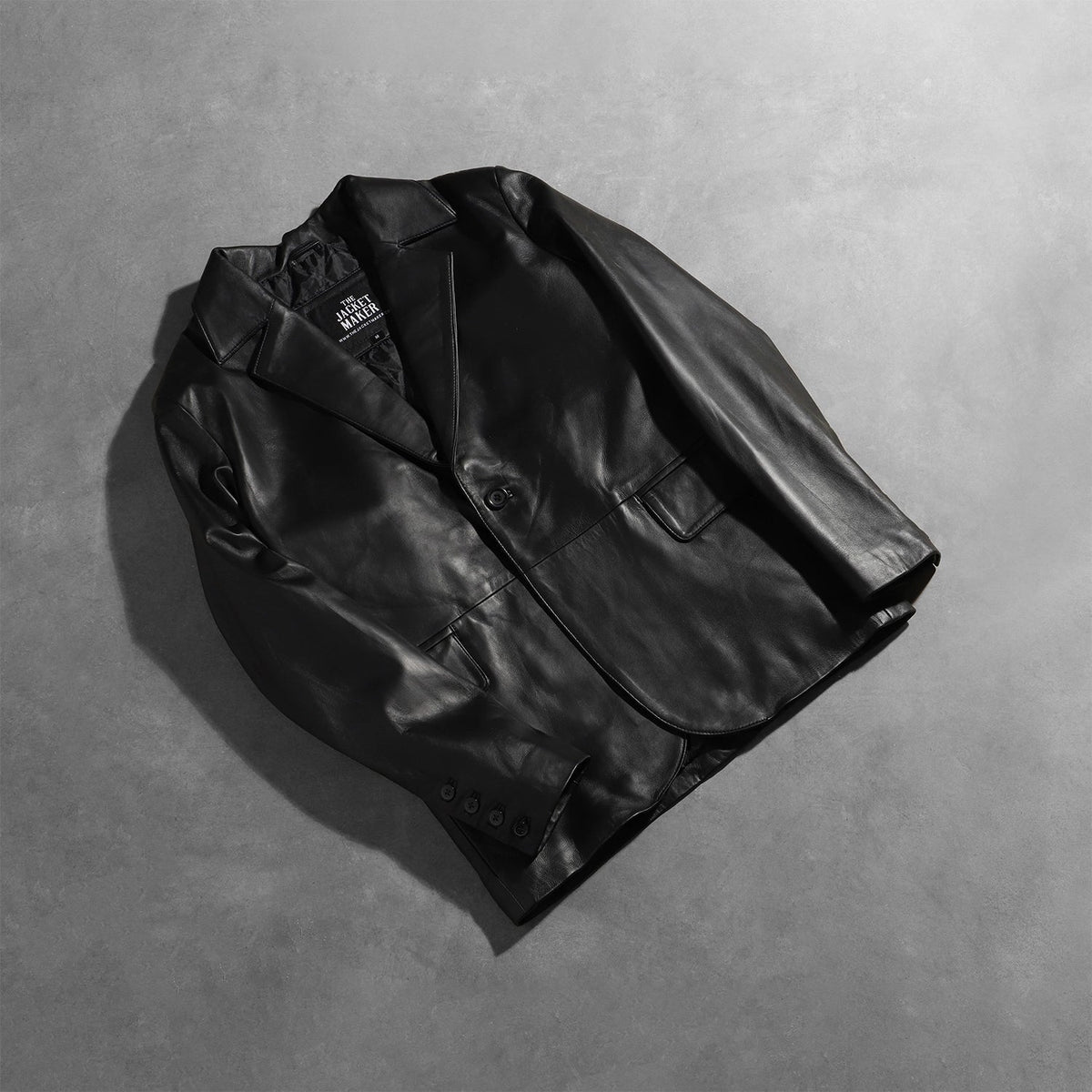 Open Hem &amp; Hem Craftsmanship Construction Detail on Men's Daron Preto Blazer de Couro de Couro para Homem