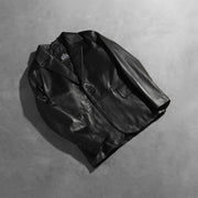 Open Hem &amp; Hem Craftsmanship Construction Detail on Men's Daron Preto Blazer de Couro de Couro para Homem