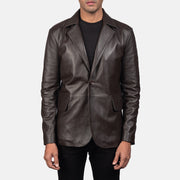 Daron Castanho Blazer de Couro de Couro para Homem in Brown Sheepskin Leather - Front Profile View &amp; Tailored Silhouette | Buy Online