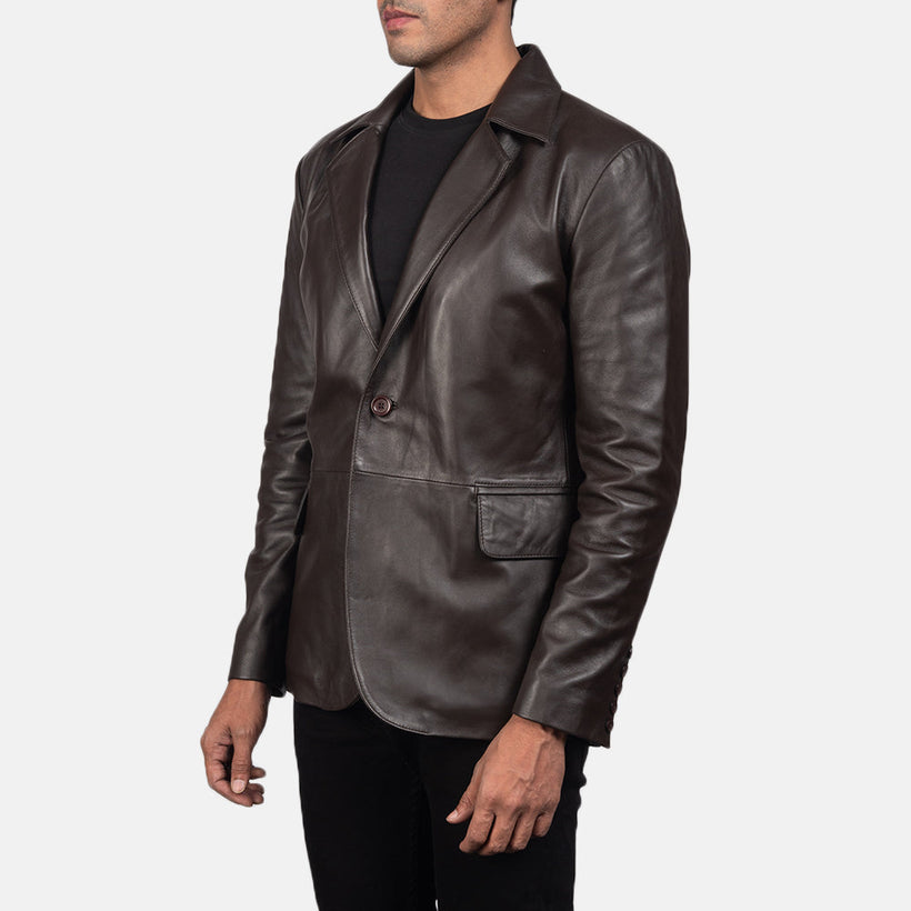 Daron Castanho Blazer de Couro de Couro para Homem