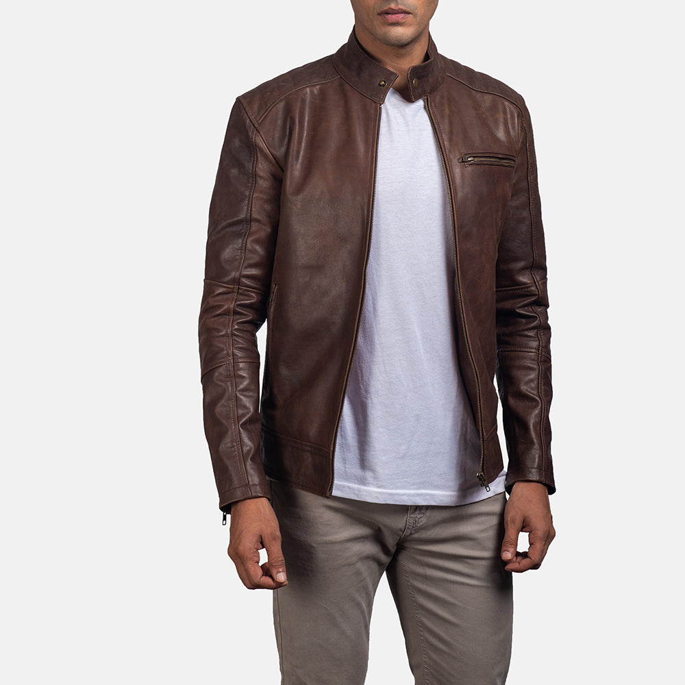 Dean Preto Blusão Biker de Couro para Homem – alternate product view 1