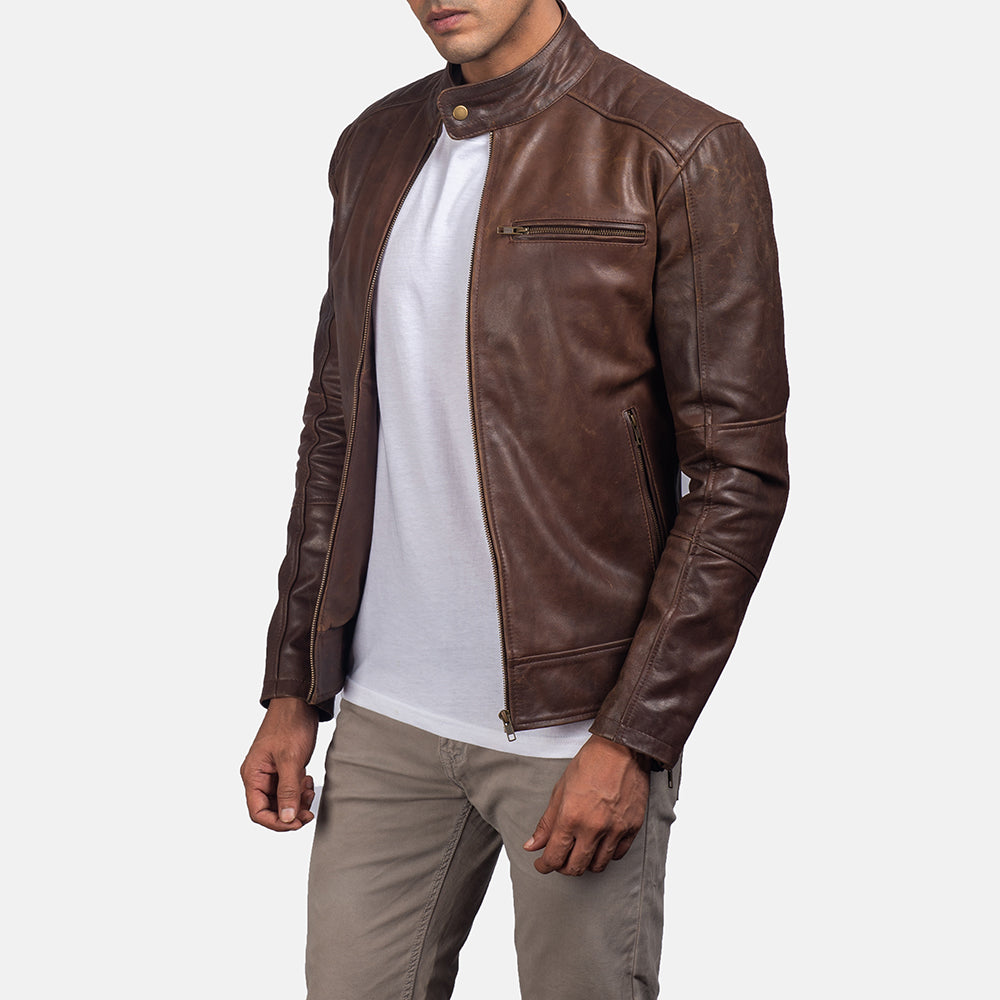 Dean Preto Blusão Biker de Couro para Homem – alternate product view 2