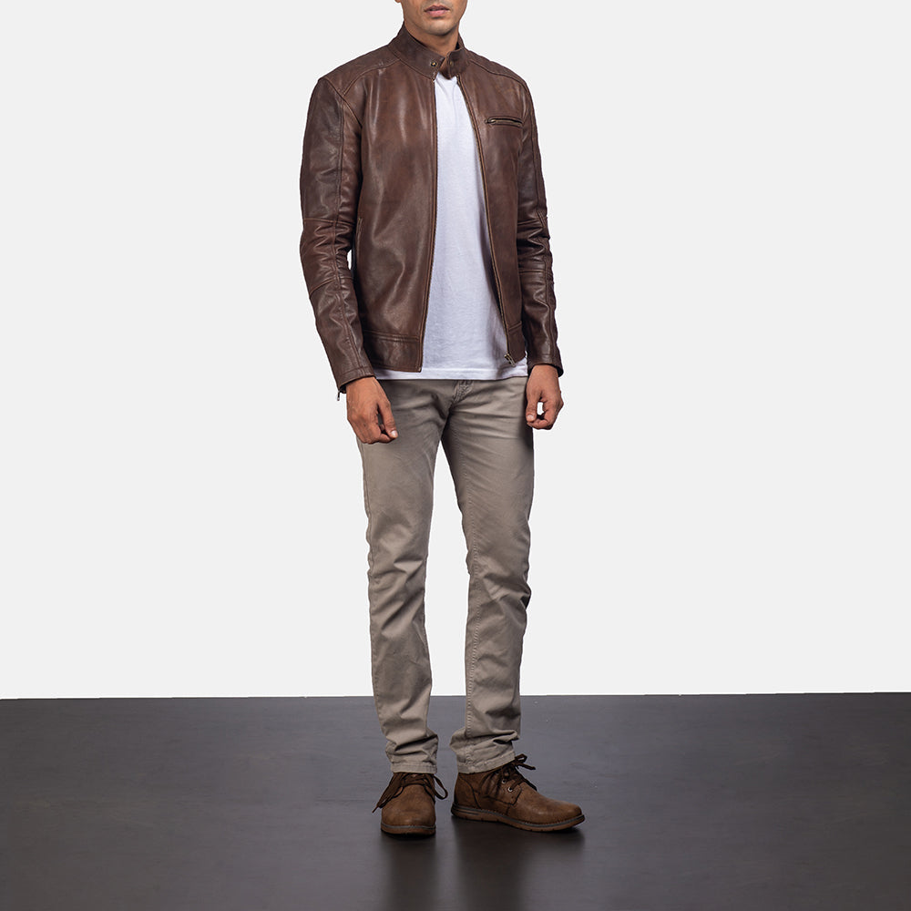 Dean Preto Blusão Biker de Couro para Homem – alternate product view 3