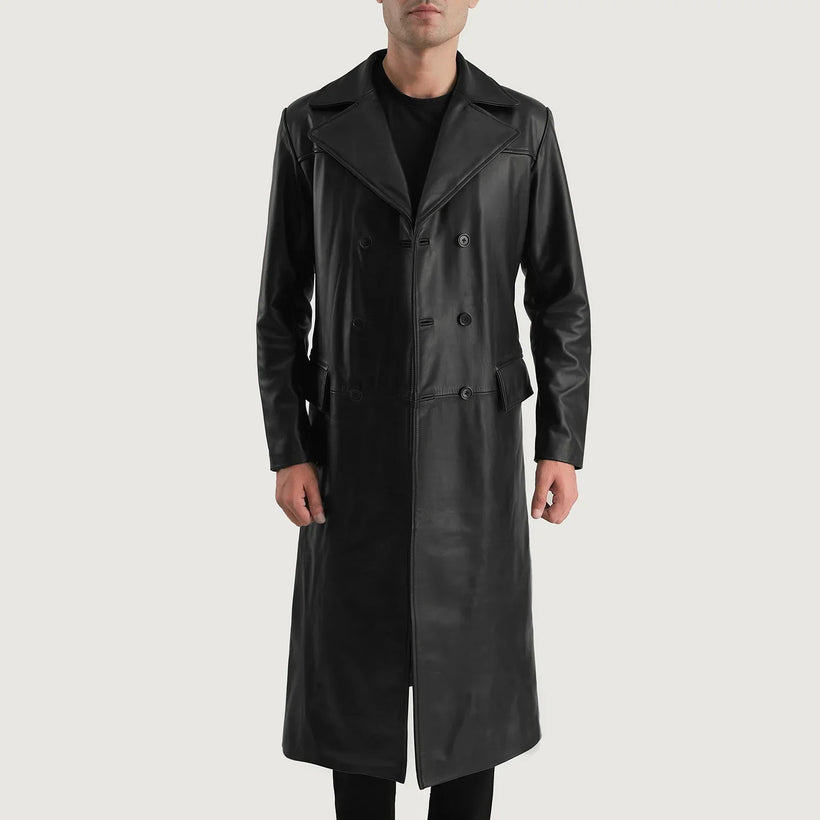 Delmar Preto Leather Double-Breasted Casaco de Couro para Homem