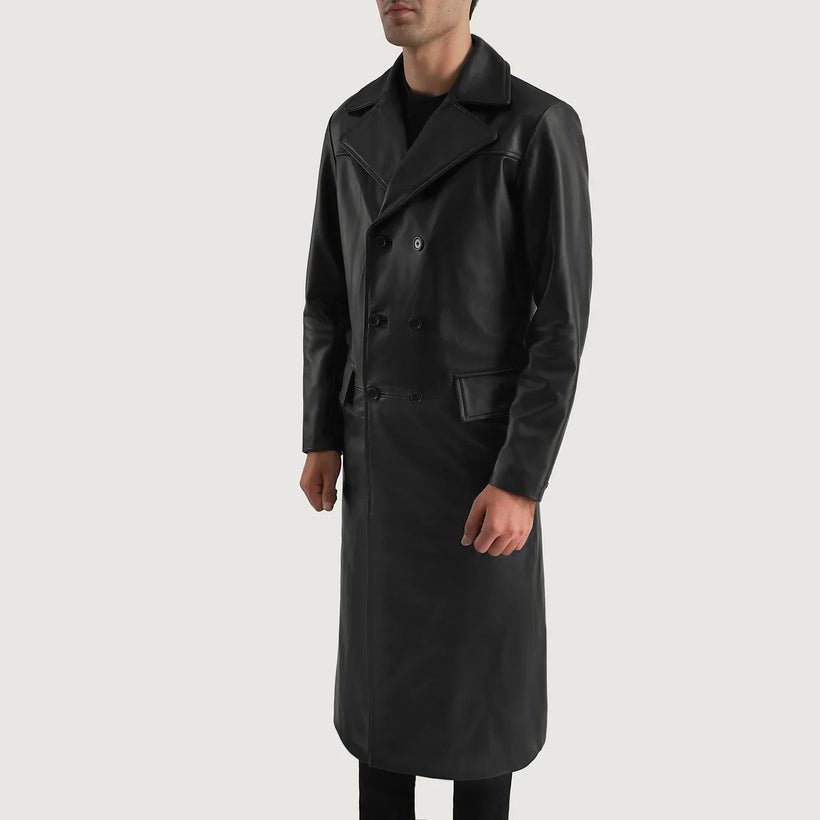 Delmar Preto Leather Double-Breasted Casaco de Couro para Homem
