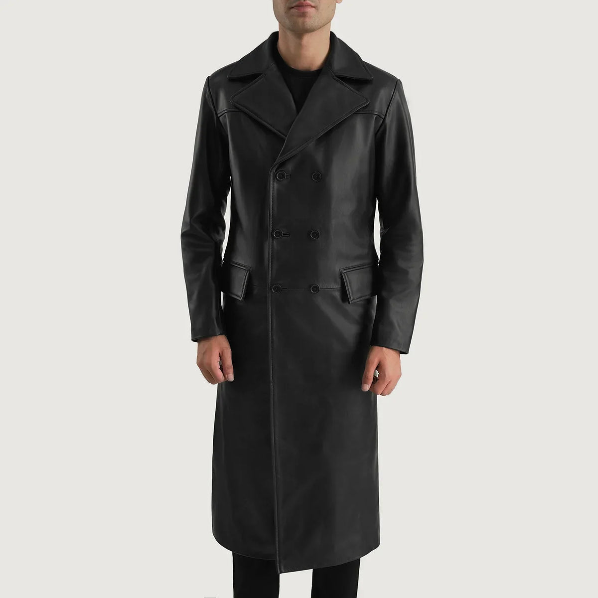 
Vista detalhada of Notch & Button Hardware on Delmar Black Leather Double Breasted Coat
