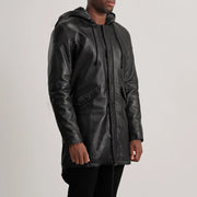 Tan Brown Sheepskin Leather Hooded Jacket - Back View Showing Tailored Shoulder Fit &amp; Clean Hemline