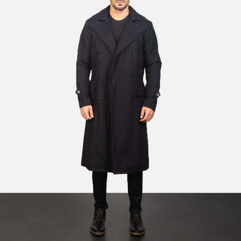 Detective Preto Wool Casaco de Couro para Homem