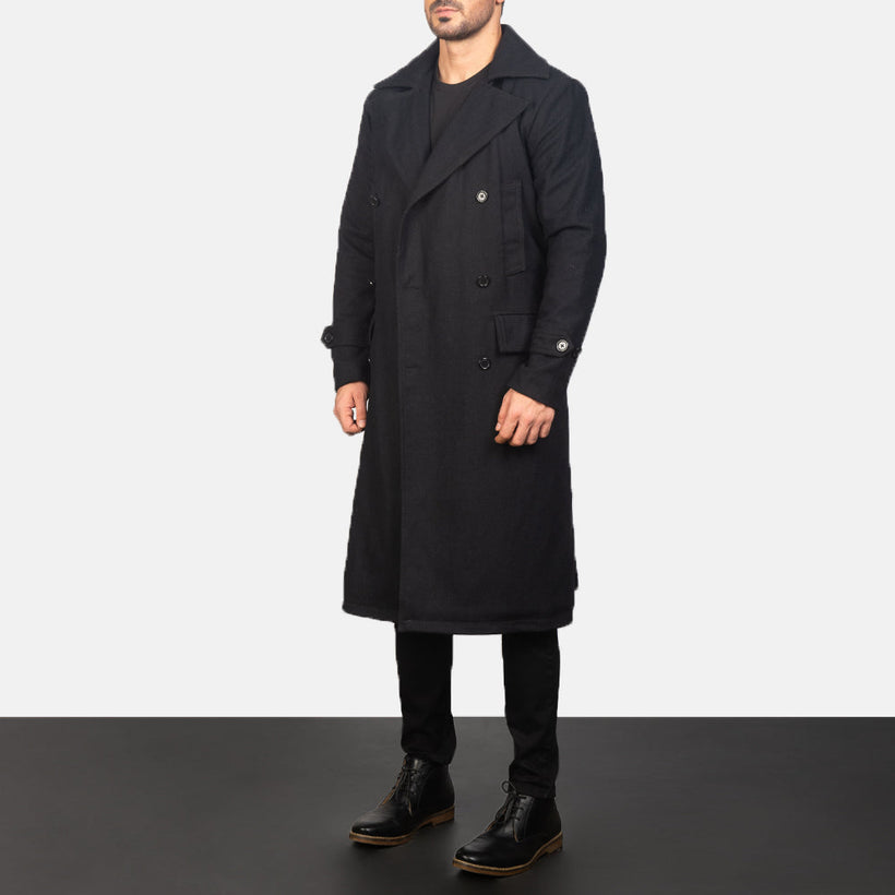 Detective Preto Wool Casaco de Couro para Homem