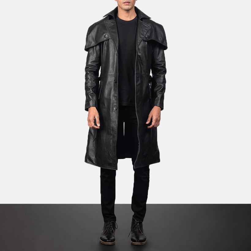 Deux Preto Leather Duster para Homem