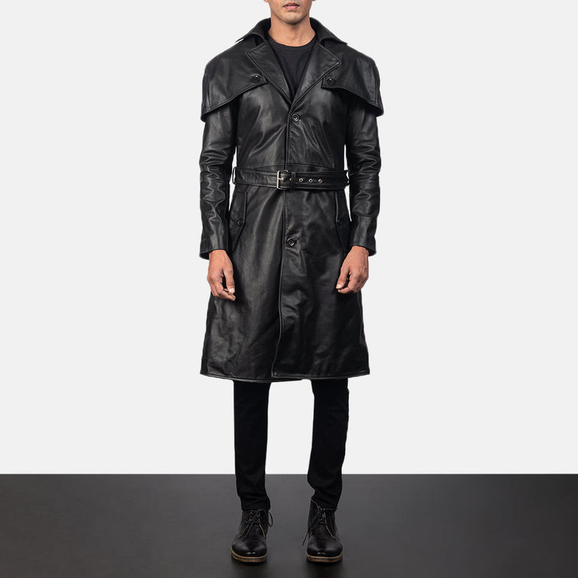 Deux Preto Leather Duster para Homem