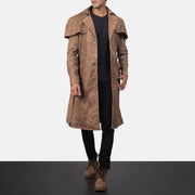 
Deux Castanho Leather Duster para Homem in Distressed Brown Semi-Aniline Snuffed - Vista frontal e silhueta ajustada | Comprar online