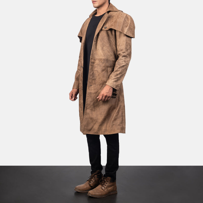 Deux Castanho Leather Duster para Homem