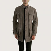 Dolf Grey Blusão de Camurça para Homem in Grey Cowhide Suede - Front Profile View &amp; Tailored Silhouette | Buy Online
