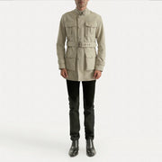 Dolf Off-White Blusão de Camurça para Homem - Lateral Side Profile View Showing Sleeve Cut &amp; Athletic Taper Fit