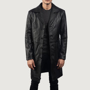 Men's Don Long Preto Casaco de Couro para Homem in Black Cowhide Leather - Front Profile View &amp; Tailored Silhouette | Buy Online