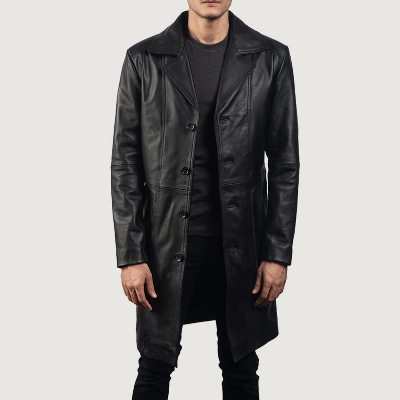 Don Long Preto Casaco de Couro para Homem