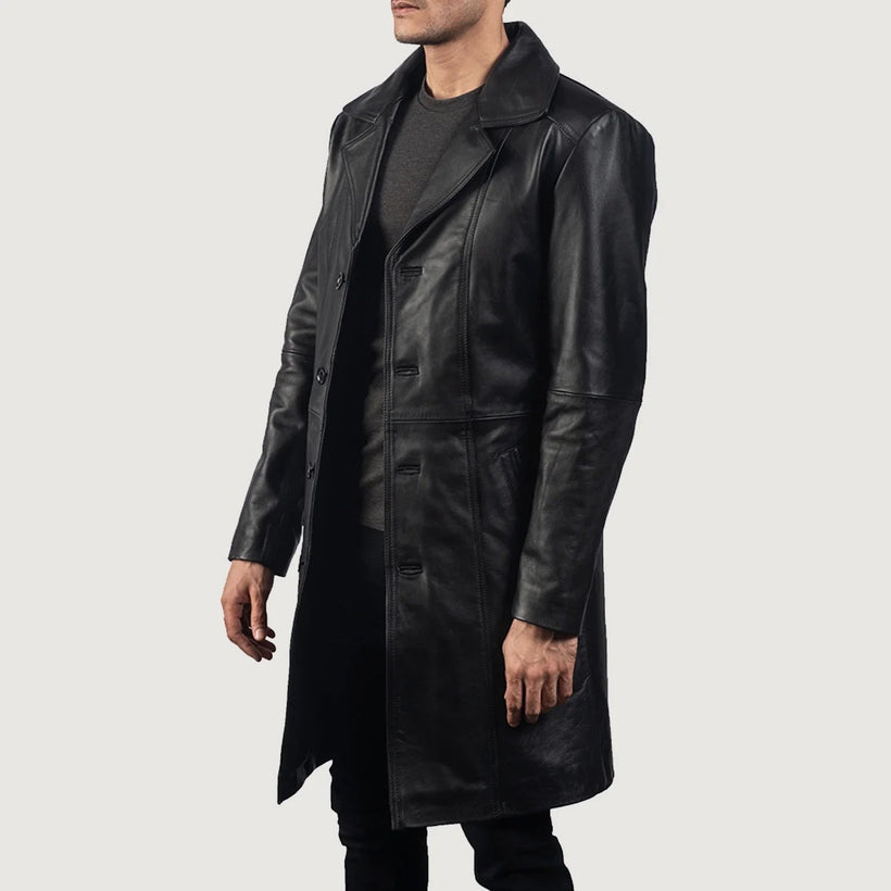 Don Long Preto Casaco de Couro para Homem