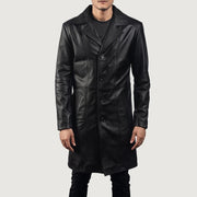 Men's Don Long Preto Casaco de Couro para Homem - Lateral Side Profile View Showing Sleeve Cut &amp; Athletic Taper Fit