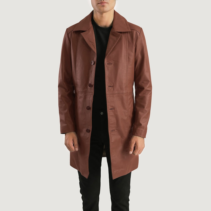 Don Long Castanho Casaco de Couro para Homem