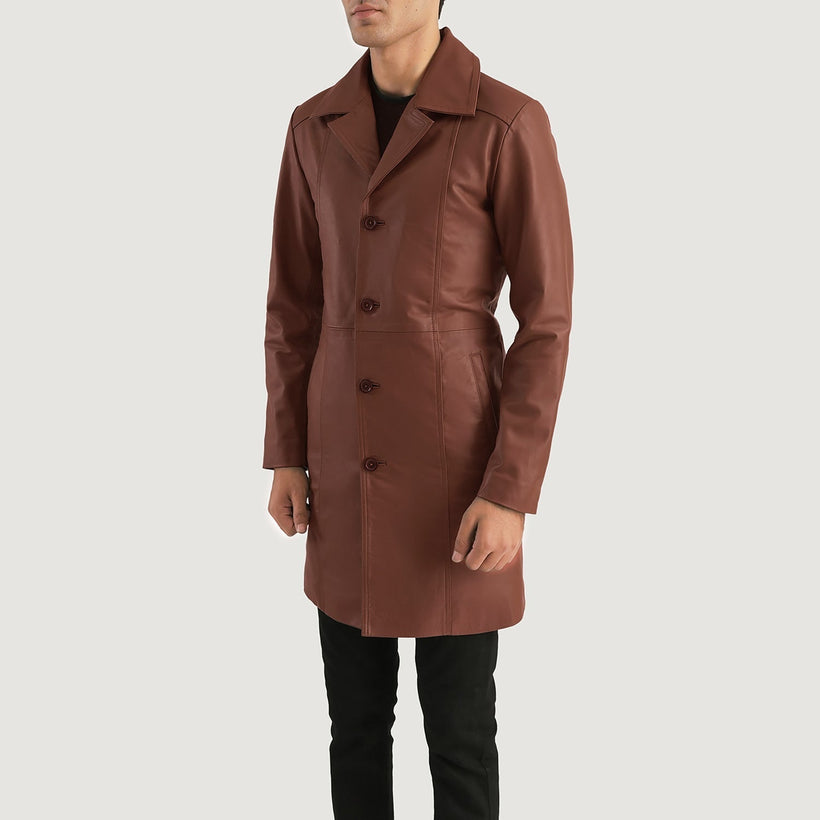 Don Long Castanho Casaco de Couro para Homem