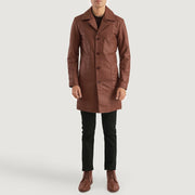 Don Long Castanho Casaco de Couro para Homem - Lateral Side Profile View Showing Sleeve Cut &amp; Athletic Taper Fit