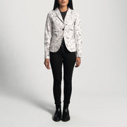 
Vista detalhada of Notch & Button Hardware on Donna Blake White Blazer em Couro em Couro para Mulher