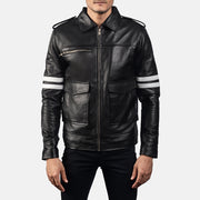Dragonhide Preto Blusão de Couro para Homem in Black Sheepskin Leather - Front Profile View &amp; Tailored Silhouette | Buy Online