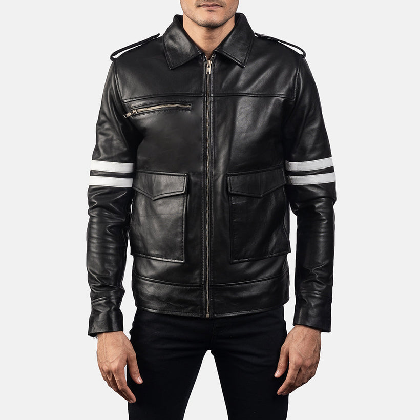 Dragonhide Preto Jaqueta de Couro para Homem