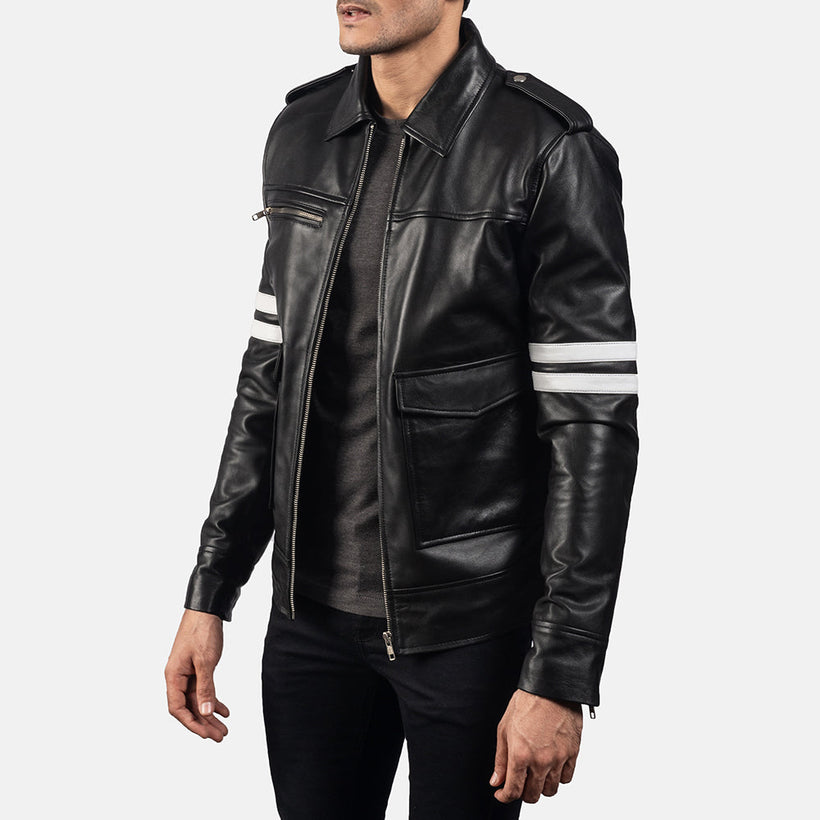 Dragonhide Preto Jaqueta de Couro para Homem