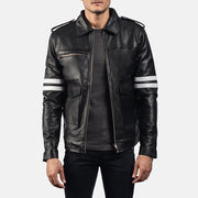 Dragonhide Preto Blusão de Couro para Homem - Lateral Side Profile View Showing Sleeve Cut &amp; Athletic Taper Fit