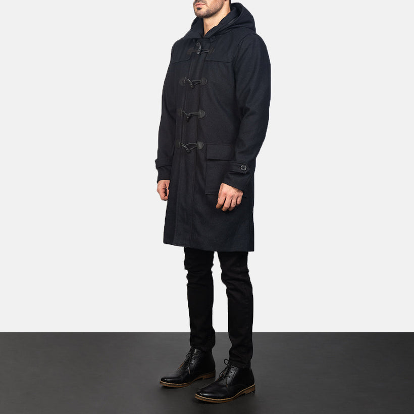 Drake Preto Wool Hooded Duffle Casaco em Couro para Homem