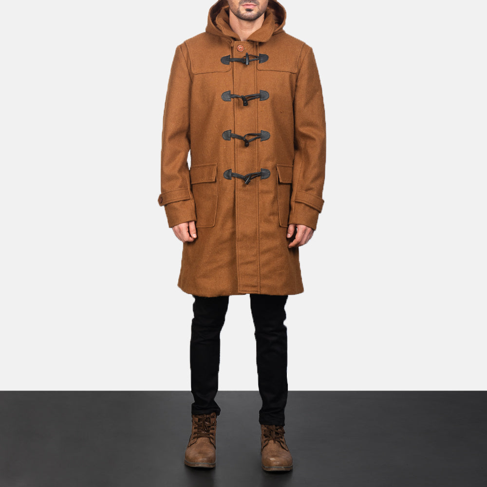 
Vista detalhada of Shirt with Removable Hood & Toggle Buttons with Placket & Zipper Hardware on Drake Khaki Wool Duffle Coat