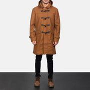 
Vista detalhada of Shirt with Removable Hood & Toggle Buttons with Placket & Zipper Hardware on Drake Khaki Wool Duffle Coat