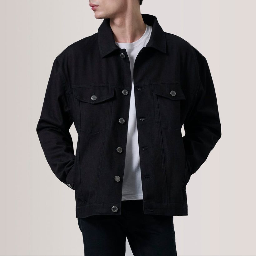 Eddie Preto Oversized Denim Trucker Jaqueta de Couro para Homem