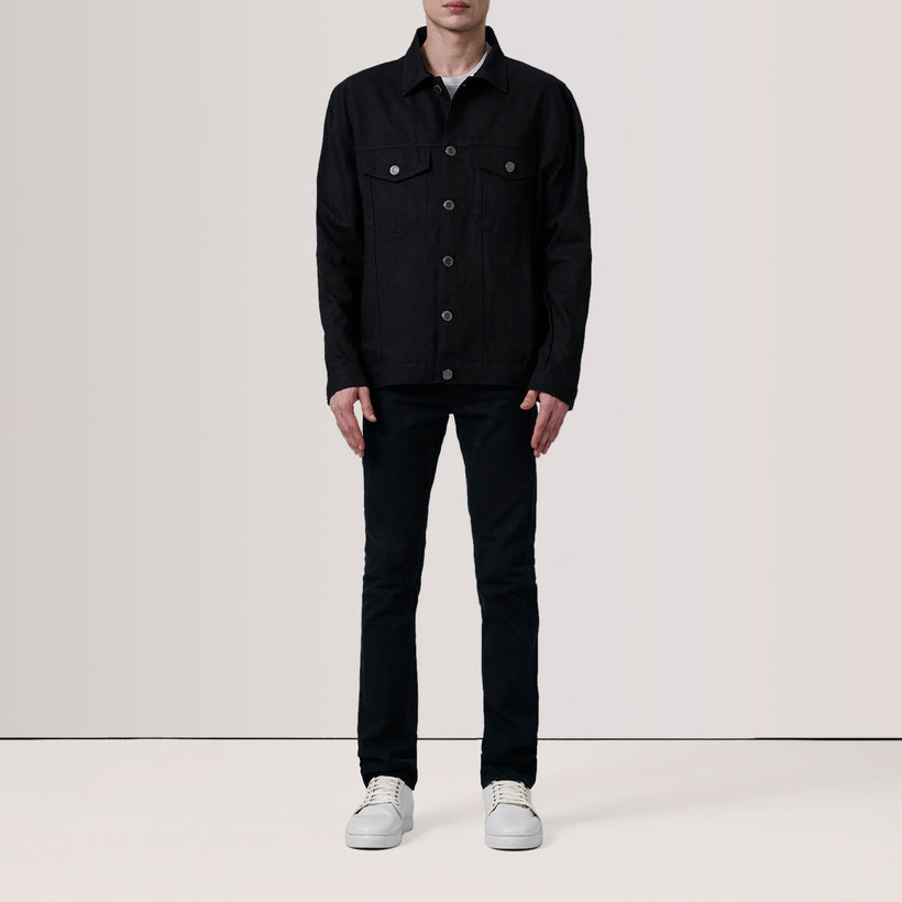 Eddie Preto Oversized Denim Trucker Jaqueta de Couro para Homem